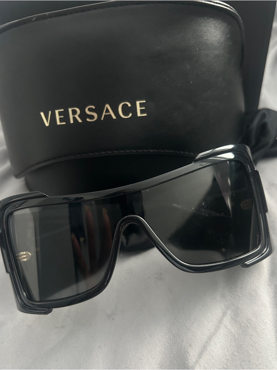 Versace Men's Black Shield Sunglasses With Black Lenses